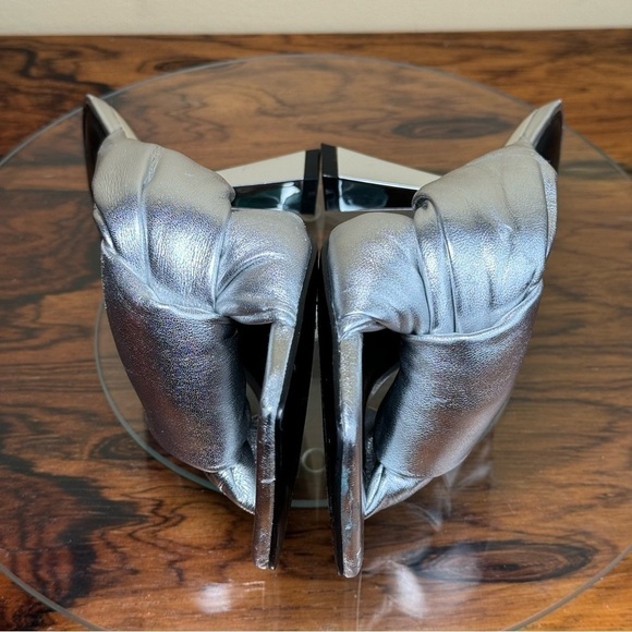 MARC FISHER Silver Knot Dellian Square Toe Slip On Leather Heeled Sandal - Picture 11 of 15